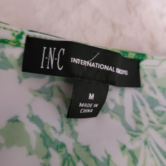 INC Faux Wrap Top Womens Size Medium Green White Side Tie - Picture 5 of 8